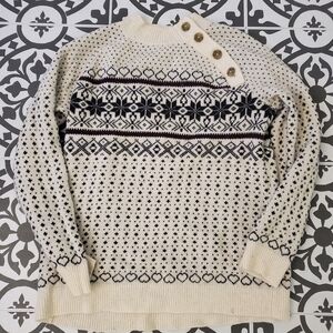 L.L.Bean Signature Cream and Black Patterned Sweater